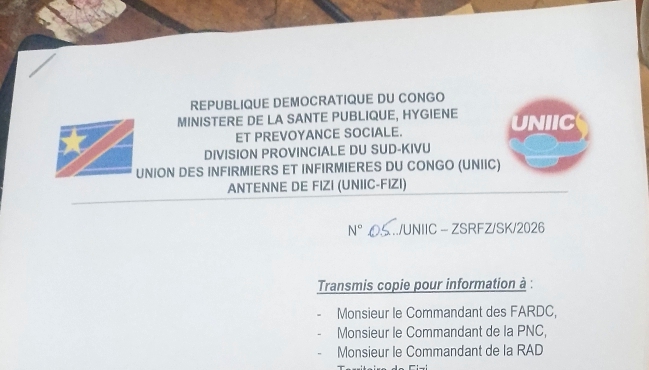 Fizi : L&rsquo;UNIIC annonce la célébration de la journée internationale des infirmiers à Fizi centre  le 12 mai
