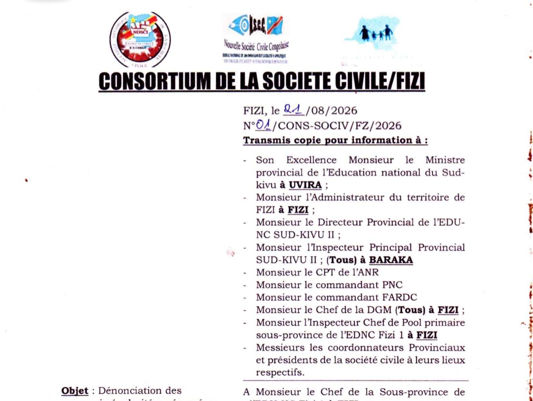 Éducation/Fizi : la société civile dénonce des irrégularités présumées dans la gestion de l’ENAFEP 2025-2026